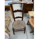 A VICTORIAN BEECH RUSH SEATED PRAYER CHAIR