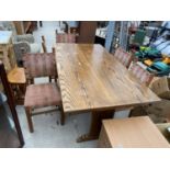 A REPRODUCTION OAK REFECTORY STYLE DINING TABLE, 66x35" TOGETHER WITH FIVE DINING CHAIRS WITH