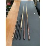 TWO SNOOKER CUES AND VARIOUS EXTENSIONS