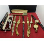 SEVEN VARIOUS VINTAGE AND FASHION WATCHES IN A CHARLES AND DIANA MARRIAGE TIN BOX