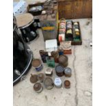 VARIOUS VINTAGE OIL CANS AND PAINT