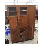 A LARGE VINTAGE WOODEN KITCHEN UNIT, HEIGHT 185CM, WIDTH 125CM, DEPTH 42CM