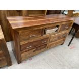 A MODERN HARDWOOD CHEST OF SIX DRAWERS, 55" WIDE