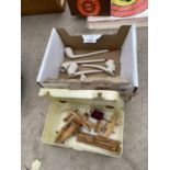 FIVE CLAY PIPES AND VARIOUS WOODEN ORIENTAL FIGURES