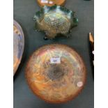 A PAIR OF COLOURED LUSTRE CARNIVAL BOWLS