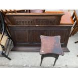 TWO JACOBEAN STYLE OAK PANELS AND EBONISED JARDINIER STAND