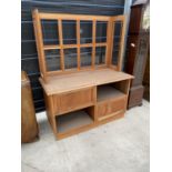 A MAHOGANY SHOP COUNTER WITH GLAZED GALLERIED BACK