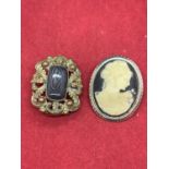 TWO BROOCHES TO INCLUDE A 19TH CENTURY DECORATIVE AGATE AND A CAMEO