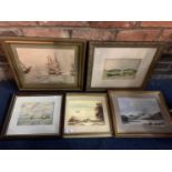 FIVE FRAMED PRINTS FEATURING SEA AND LAKE SCENES