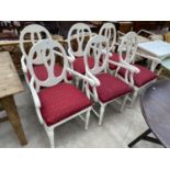 A SET OF SIX WHITE PAINTED VICTORIAN STYLE CARVER CHAIRS