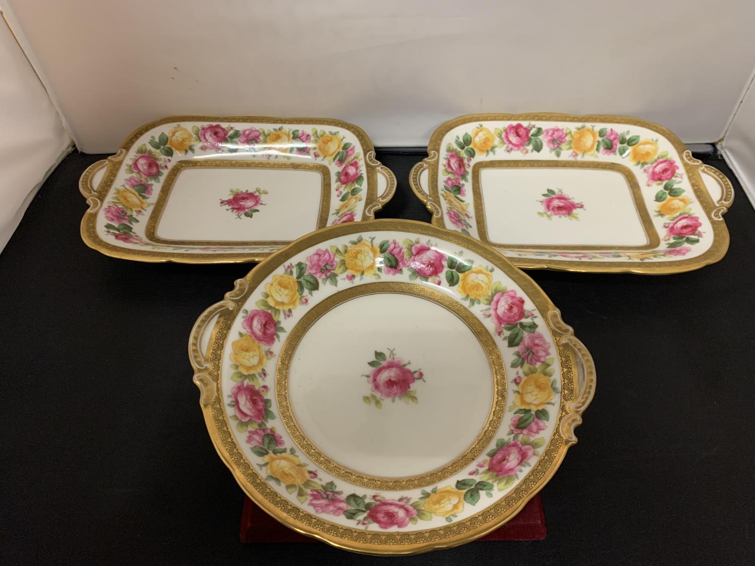 THREE VICTORIAN CAULDON WARE DISHES TWO RECTANGULAR AND ONE CIRCULAR