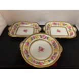 THREE VICTORIAN CAULDON WARE DISHES TWO RECTANGULAR AND ONE CIRCULAR