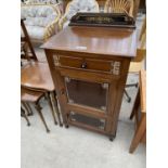 S MALL INLAID MAHOGANY CABINET WITH TWO DOORS AND ONE DRAWER