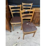 THREE 1950'S KITCHEN CHAIRS AND AN OAK LINENFOLD BEDSIDE LOCKER