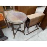 AN EDWARDIAN MAHOGANY CIRCULAR OCCASIONAL TABLE AND A SUTHERLAND TABLE