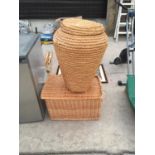 A WICKER HAMPER AND A WICKER LINEN BASKET