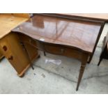 A REPRODUCTION MAHOGANY AND INLAID TWO DRAWER SIDE TABLE