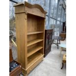 A VICTORIAN STYLE PINE FIVE TIER BOOKCASE WITH A DRAWER TO THE BASE, 49" WIDE, 85" TALL