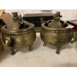 A PAIR OF BRASS INCENSE BURNERS