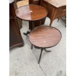 A 19TH CENTURY MAHOGANY DISHED TOP TRIPOD TABLE ON OAK BASE, 19.5" DIAMETER TOGETHER WITH AN OVAL