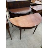 A 19TH CENTURY MAHOGANY D-END TABLE AND A MODERN D-END TABLE