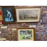 THREE WOODEN FRAMED AND SIGNED CRICKET RELATED PRINTS