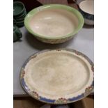 A BOOTH'S 'ORCHARD' MEAT PLATTER AND A LARGE BOWL WITH PEONY DECORATION (A/F)