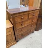 A VICTORIAN MAHOGANY CHEST OF TWO SHORT AND THREE LONG DRAWERS