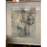 A LARGE SIGNED AND FRAMED PRINT OF A GIRL WITH HER DOG