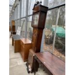 A 19TH CENTURY MAHOGANY EIGHT DAY LONGCASE CLOCK WITH SWAN NECK PEDIMENT AND SQUARE BRASS FACE