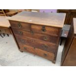 A GEORGE III OAK CHEST OF TWO SHORT AND THREE LONG DRAWERS, ON BRACKET FEET, 37.5" WIDE