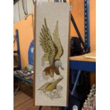 A BOARDED EMBROIDERED AND EMBELLISHED PICTURE OF A GOLDEN EAGLE