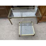 TWO BRASS COFFEE TABLES WITH GLASS TOPS