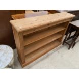 A MODERN PINE OPEN BOOKCASE, 53" WIDE