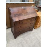 A GEORGE III STYLE MAHOGANY FALL FRONT BUREAU ON BRACKET FEET, 36" WIDE