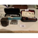 FOUR VINTAGE ITEMS TO INCLUDE A CASED MICROMETER CALIPER