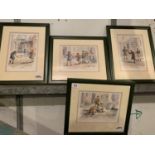 FOUR FRAMED AND SIGNED MARGARET CLARKSON PRINTS OF CHILDREN PLAYING IN THE SCHOOL YARD