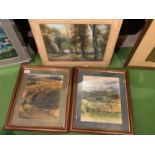 A FRAMED PASTEL, A FRAMED PAINT ON PAPER AND AN UNFRAMED SIGNED PRINT ON BOARD OF A WOODLAND