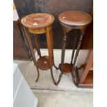 TWO MAHOGANY PLANT STANDS, ONE INLAID