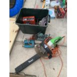 A HEDGE TRIMMER, JIGSAW, SANDER, BATTERY CHARGER ETC