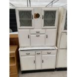 A 190'S VINTAGE KITCHEN CABINET WITH ENAMEL PULL-OUT WORK SURFACE