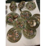 ELEVEN PIECES OF SPODE TO INCLUDE SIX SIDE PLATES, A DECORATIVE PLATE, DISHES AND LIDDED DISH WITH