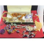 A BOX OF VARIOUS COSTUME JEWELLERY