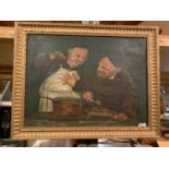 A GILT FRAMED OIL ON CANVAS OF TWO MEN