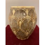 A PILKINGTONS LANCASTRIAN POTTERY VASE WITH BROWN/BEIGE GLAZED DECORATION WS MYCOCK YEAR MARK 1931