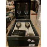 TWO PAIRS OF DARTINGTON CRYSTAL CHAMPAGNE FLUTES NEW AND BOXED