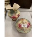 A DORIC SF & CO VASE AND MATCHING SOAP DISH WITH A FLORAL DESIGN