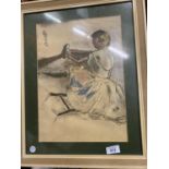 A FRAMED OIL PASTEL OF A YOUNG BALLET DANCER SIGNED W BLAIRS