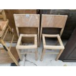 A PAIR OF BEECH FRAMED CHILDS CHAIRS (LACKING SEATS)