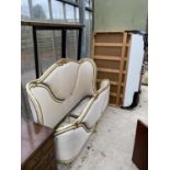 A 19TH CENTURY STYLE CREAM AND GILT BEDSTEAD, 5', WITH PADDED AND STUDDED HEAD AND FOOT